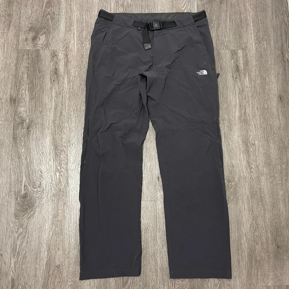 North Face Pants Mens 34 Gray Hiking Belted Straight Leg Nylon Stretch Tech